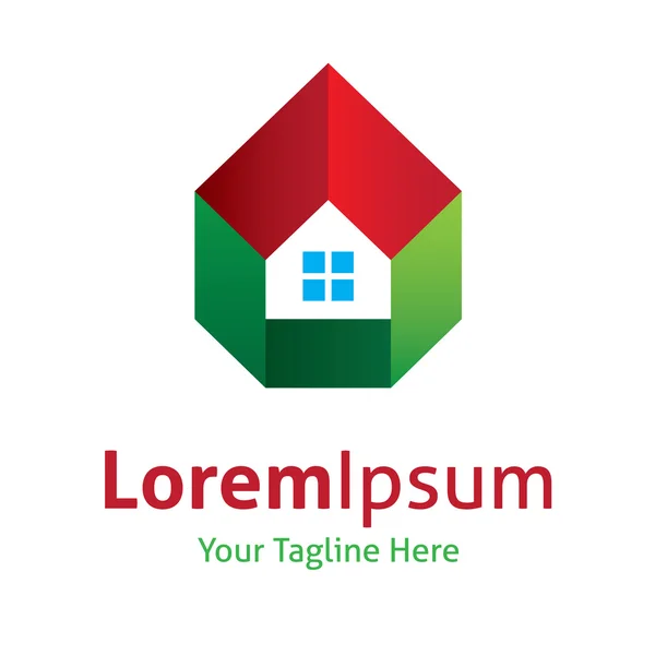 Icône de logo vectoriel de toit rouge maison verte — Image vectorielle