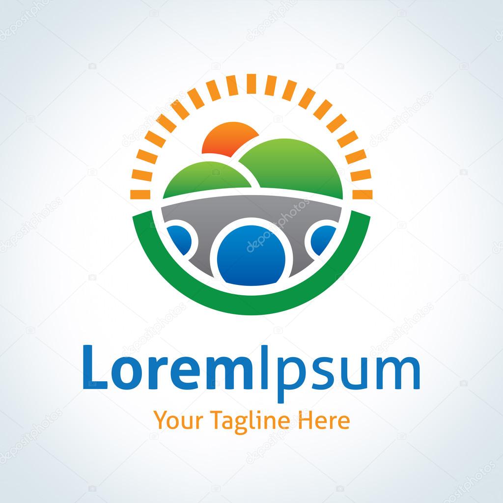 Beautiful landscape view circle vector logo icon