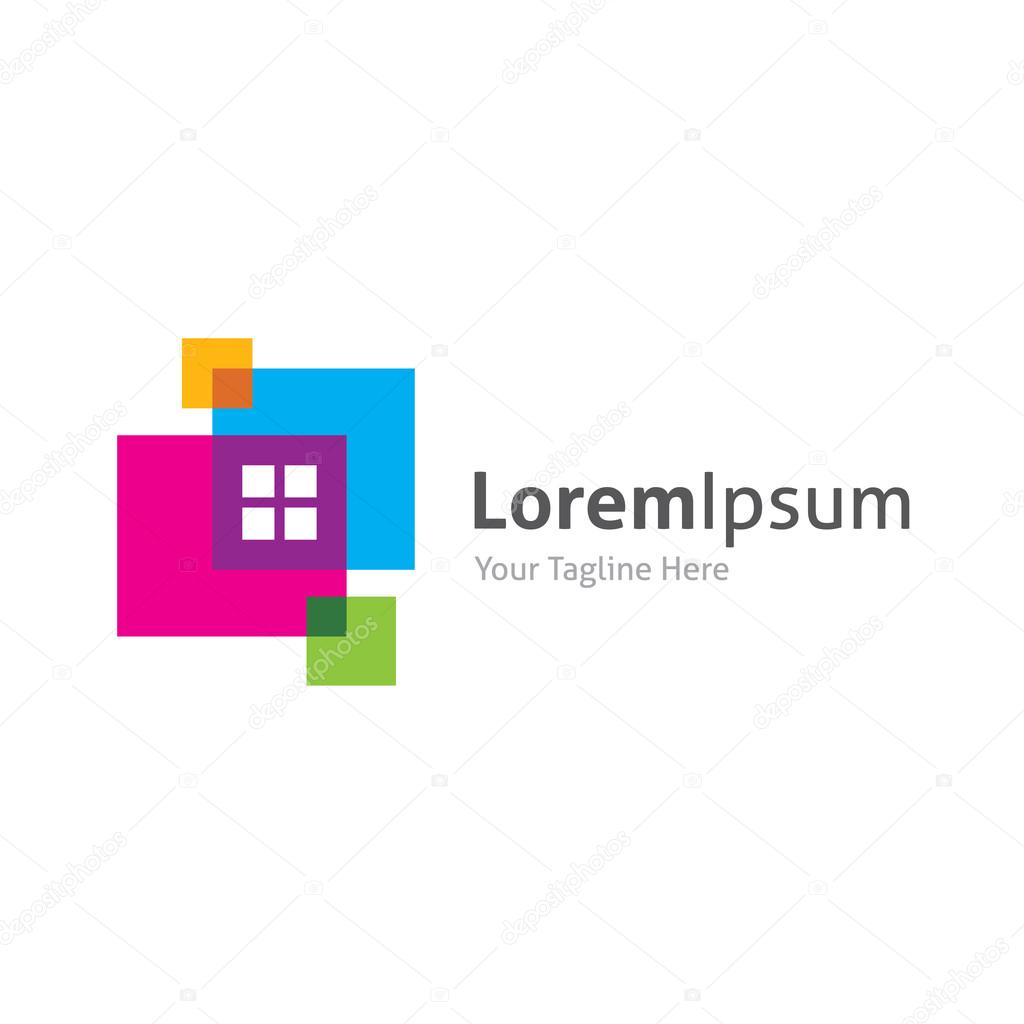 Abstract random colorful squares style house interior decoration vector logo icon