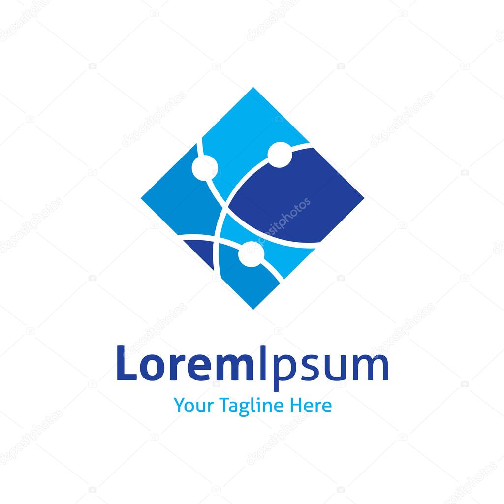 Atom connectivity square blue vector logo icon business