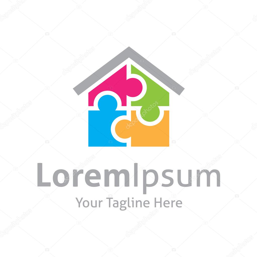 Puzzle build construction house vector logo icon