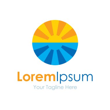 Tropikal okyanus güzel günbatımı simgesi basit öğeler logo