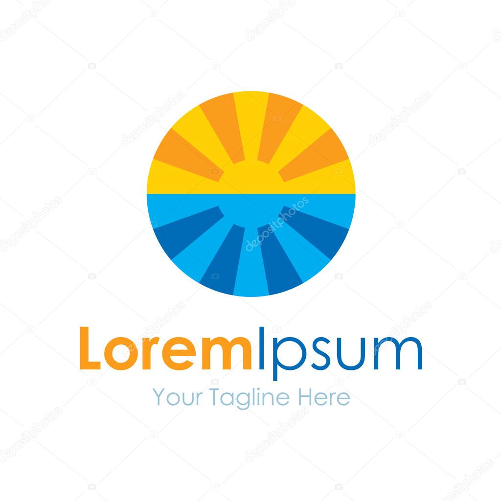 Beautiful tropical ocean sunset icon simple elements logo