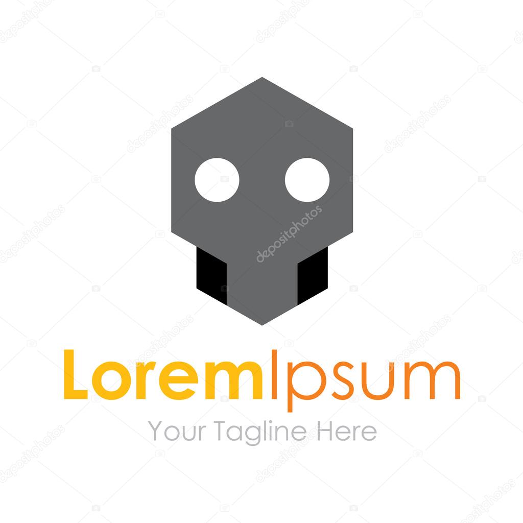 Grey human skull house power concept elements icon logo