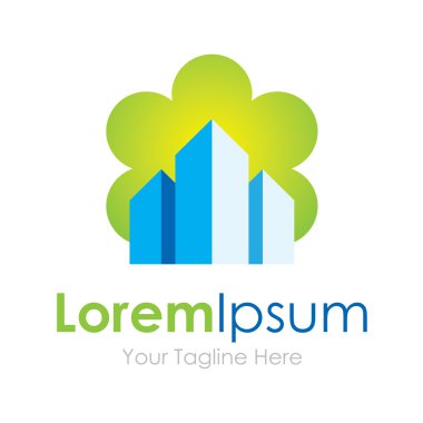 Yeşil şehir çözümleri gökdelenler iş öğesi simgesi logo bulut