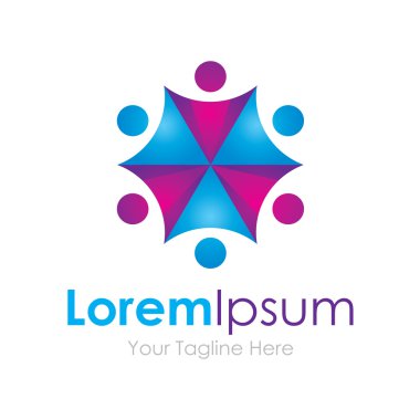 Şemsiye etkisi mor mavi ortaklık takım öğe simgeleri iş logo