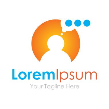 Adam turuncu daire mavi noktalar öğesi simgesi logo düşünme stilize