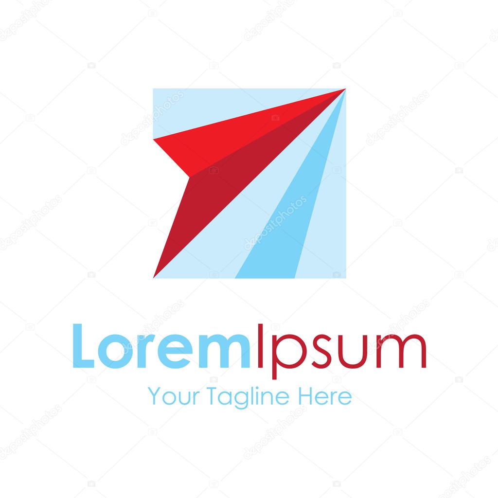 Red paper airplane creative origami element icon logo for business