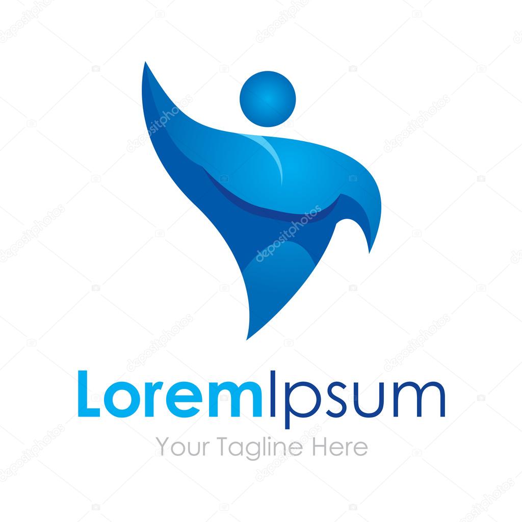 Hello blue strong man element water icon logo for business