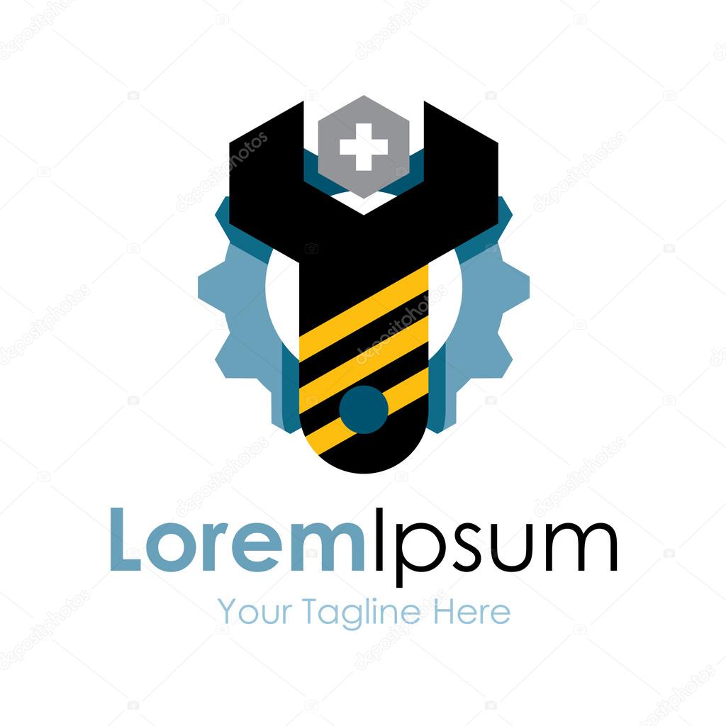Industrial work fork wrench engineering element icon logo for business