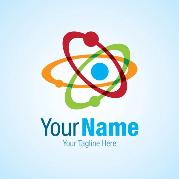 Atoom met kleurrijke cirkels wetenschap grafisch ontwerp logo pictogram — Stockvector