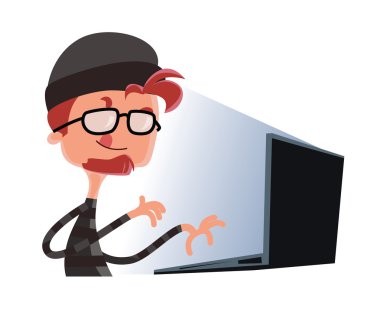 Bir bilgisayar vektör illüstrasyon karikatür karakter yazarak hacker