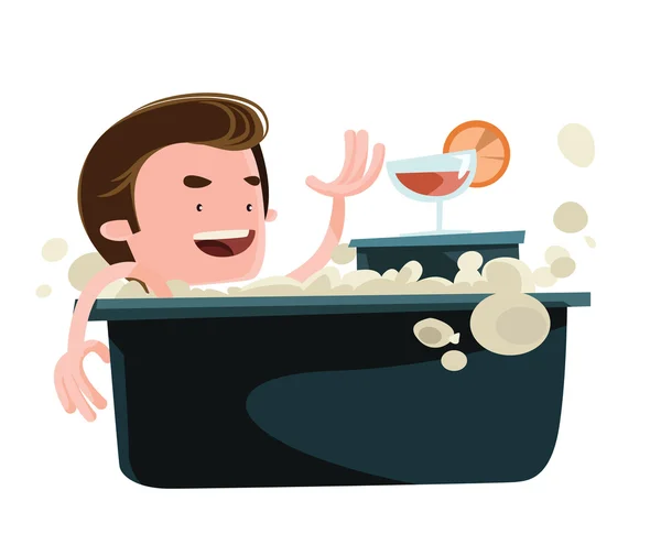 Человек принимает ванну наслаждаясь векторной иллюстрацией персонажа мультфильма Лицензионные Стоковые Иллюстрации
