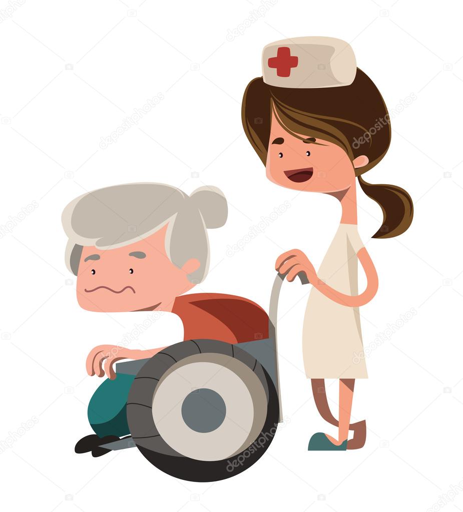 Nurse helping old granny vector illustration cartoon character