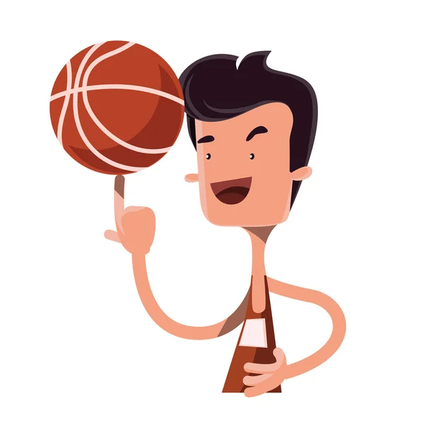 Niño girando pelota de baloncesto en el dedo vector ilustración personaje de dibujos animados — Archivo Imágenes Vectoriales