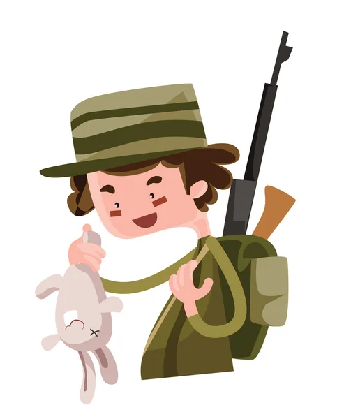 Hunter shoot wild bunny vector illustration cartoon character — Stock Vector