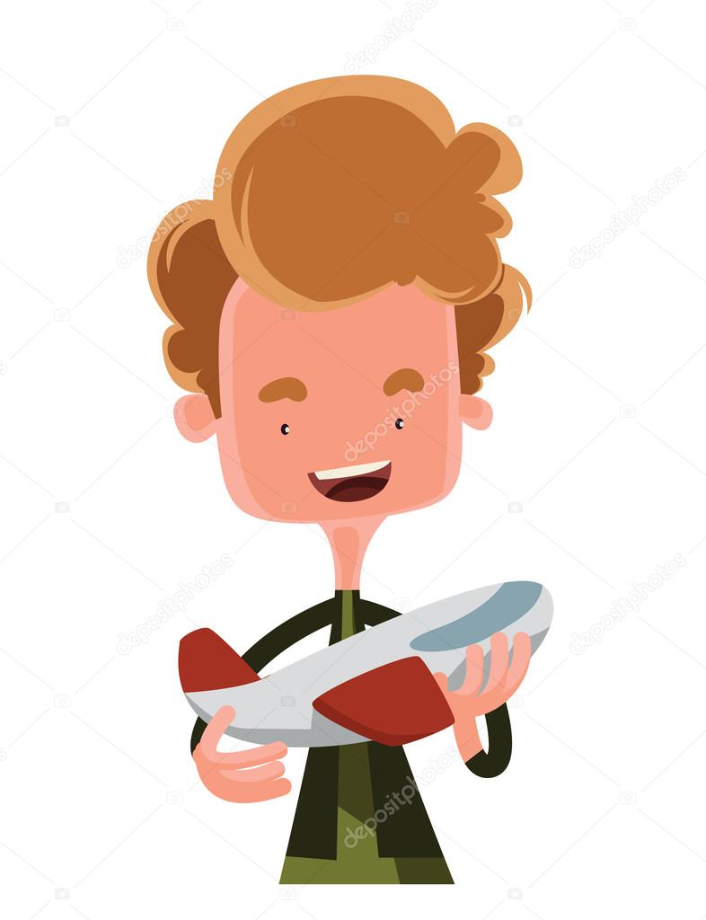 Boy holding model of an airplane vector illustration cartoon character