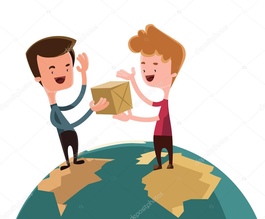 Exchanging gifts over the world vector illustration cartoon character