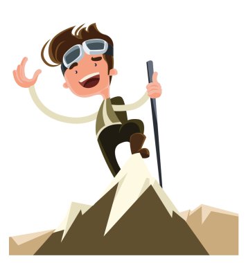 Dağ tepe top vektör çizim çizgi film karakteri fethetmek