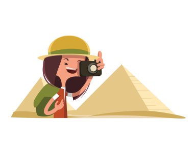 Mısır'daki turist vektör çizim çizgi film karakteri fotoğraf çekmek