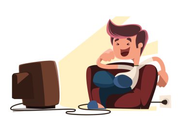 Televizyon vektör çizim çizgi film karakteri izleyen adamım