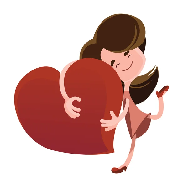 Women hugging red heart vector illustration cartoon character — Stock Vector