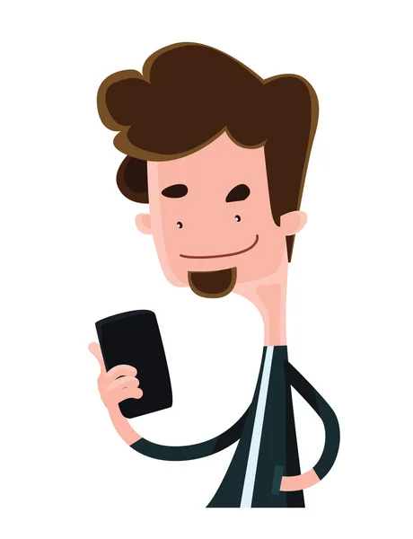 Uomo in possesso di un telefono vettore illustrazione personaggio dei cartoni animati — Vettoriale Stock