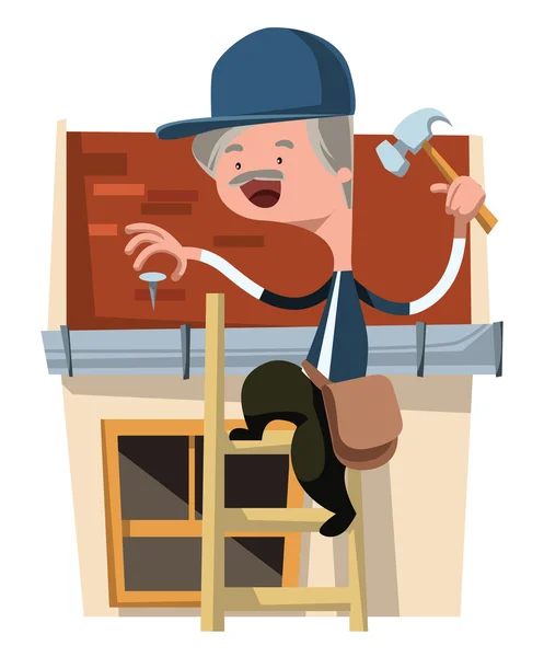 Casa trabalhador artesanal homem fixação vetor ilustração desenho animado personagem —  Vetores de Stock