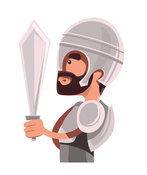 Ancient warrior in full armour vector illustration cartoon character — Stock Vector