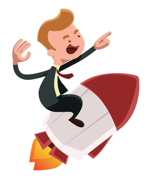 Повна потужність бізнесмен на ракеті Векторні ілюстрації персонаж мультфільму — стоковий вектор
