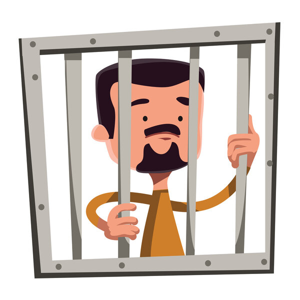 Man in jail holding bars vector illustration cartoon character