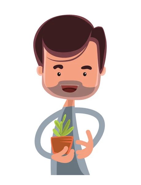 Homem segurando verde planta vetor ilustração desenho animado personagem —  Vetores de Stock