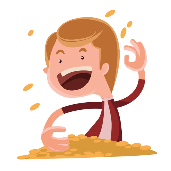 Throwing gold coins vector illustration cartoon character — Stock Vector