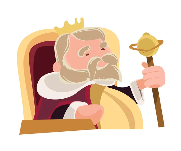 Old wise king sitting royal vector illustration cartoon character — Stock Vector