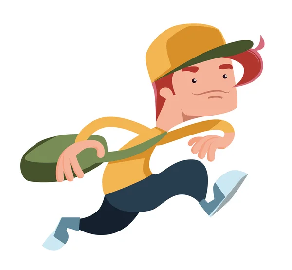 Niño corriendo con un vector de bolsa ilustración personaje de dibujos animados — Vector de stock