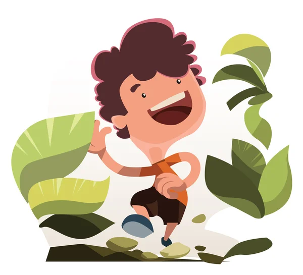 Niño corriendo en la naturaleza vector ilustración personaje de dibujos animados — Vector de stock