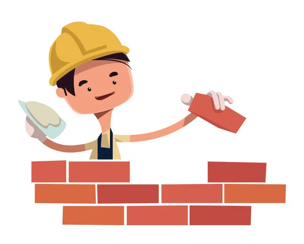 Obrero de la construcción pared del edificio vector ilustración personaje de dibujos animados — Vector de stock