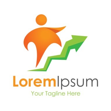 Yeşil ok başarı merdivenleri basit iş simge logo koşan adam