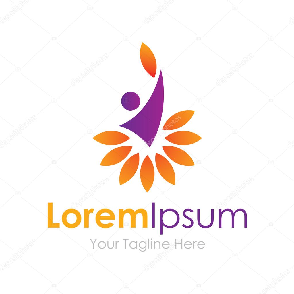 Happy man in flower eco nature simple business icon logo