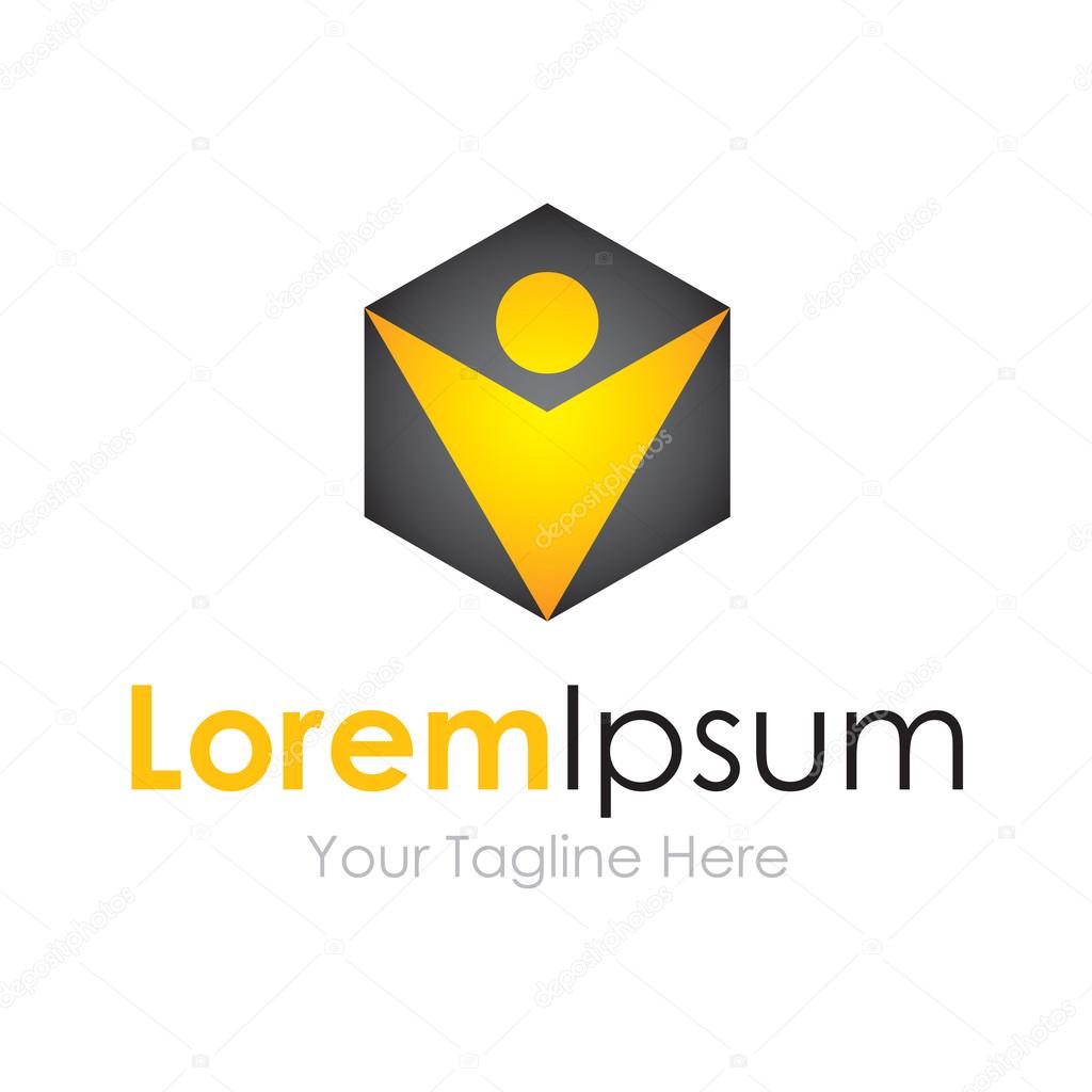 Gold earning man cube simple business icon logo
