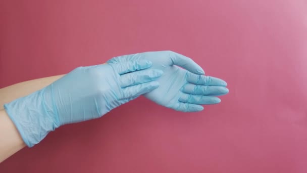 Young Woman Takes Medical Gloves Close Concept Means Protection Infection — Stock Video