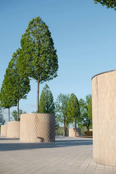 Аллея с деревьями, посаженными в больших вазах парка Краснодар. — стоковое фото