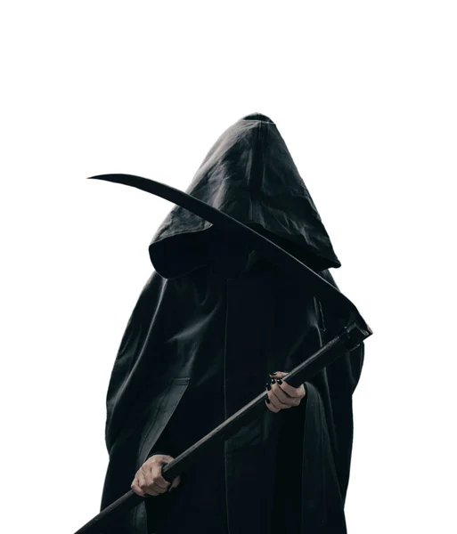 Death holding a scythe on a white background. — Stock Photo, Image