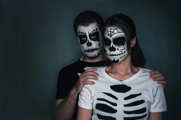 Couple in love with sugar skull face art — Stock Image Couple in love with sugar skull face art Royalty Free Stock Photos