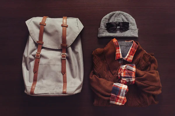 Set of male clothing and backpack — Stock Photo, Image