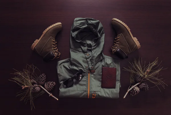 Set of outfit for traveler man — Stock Photo, Image