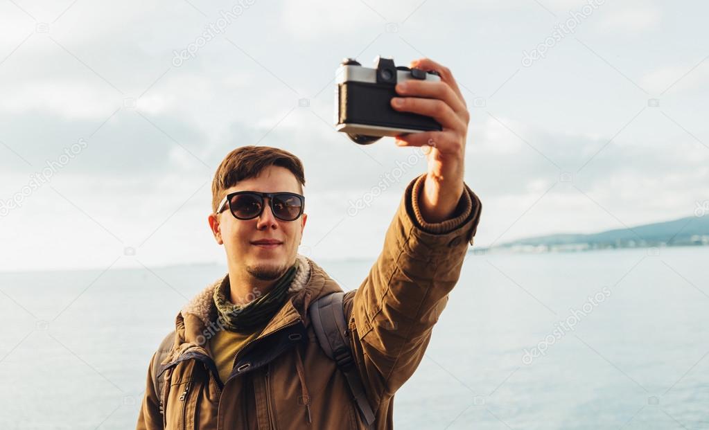 Man takes photographs self portrait