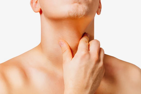 Man with pain in throat — Stock Photo, Image