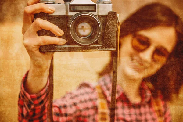 Girl with retro photo camera — Stock Photo, Image