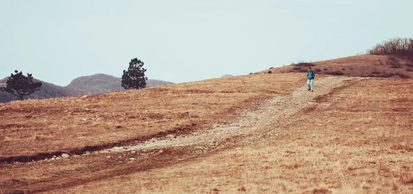 Mannen på hill gångstig — Stockfoto